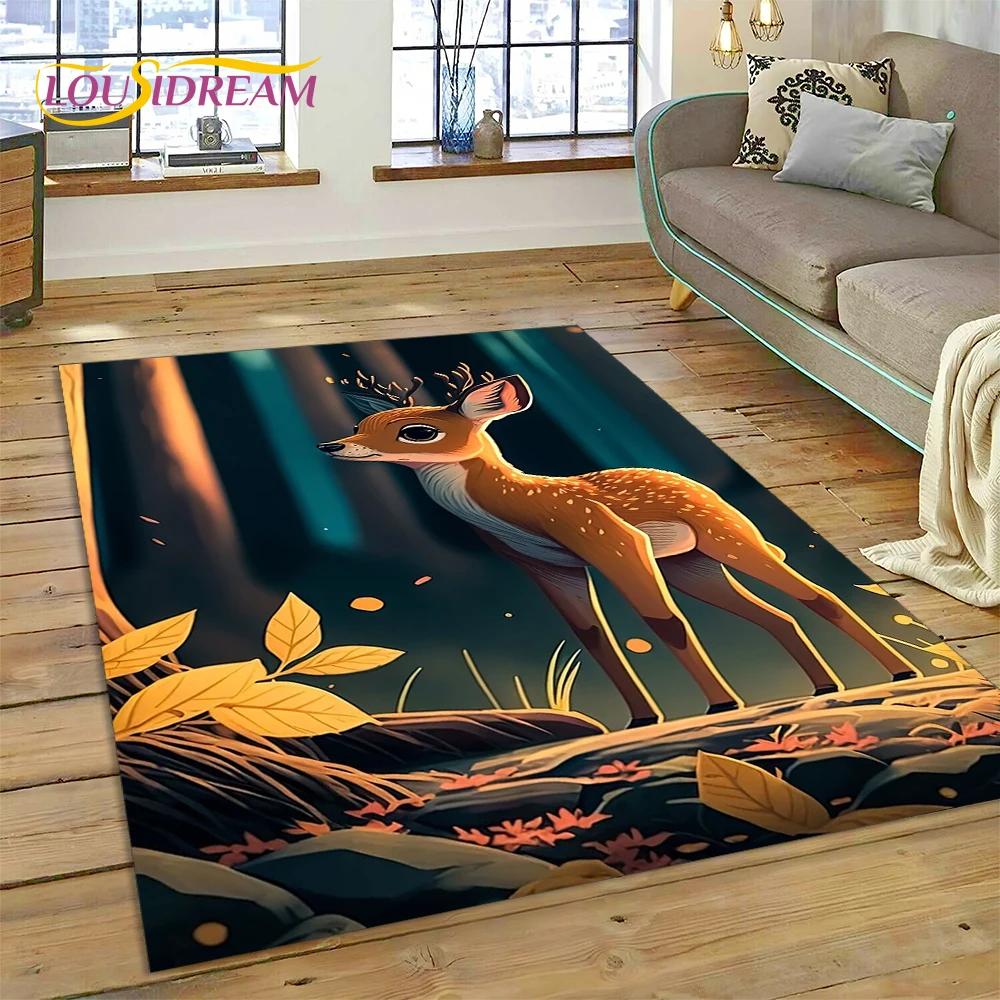 Dream Christmas Elk Sika Deer Cartoon Area Rug,Carpet Rug for Home Living Room Bedroom Sofa Doormat Decor,kid Non-slip Floor Mat