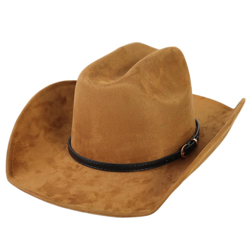 Beliebter europäischer und amerikanischer Stil Wildleder Western Cowboyhut für Männer und Frauen einfacher und modischer Hut mit breiter Krempe Jazzhut
