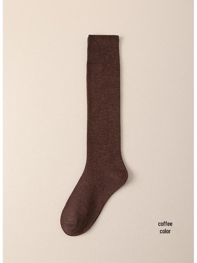 Clearance: Cute Slimming Chocolate Ribbed Cotton Calf Socks - Autumn/Winter Versatile