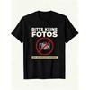 Funny Black T-Shirt Featuring Vintage German Text 'Please No Photos - I'M On Sick Leave' It Has A Retro Camera Design And Is Perfect For Writers And