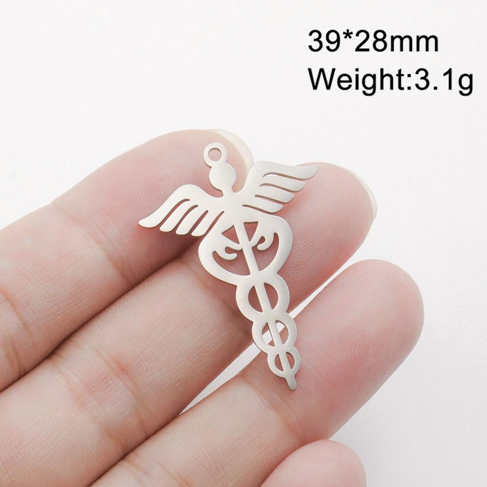Dawapara Caduceus Symbol Pendant for Necklace Earrings Healing Medical Symbol DIY Charms Stainless Steel Accessories