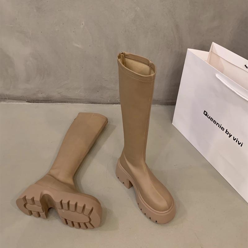 Fashion Women's Fashion Thick Heel Shoes Autumn New Round Head Sleeve Bottom Anti-slip Wear-resistant High Boots