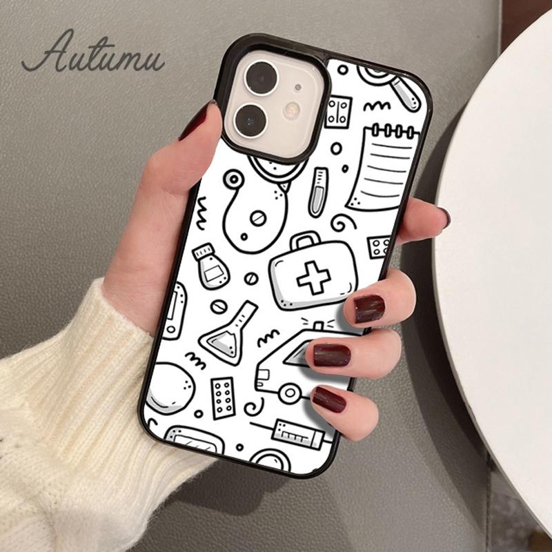 Capa de telefone de médico e enfermeiro de desenho animado para iPhone 11 12 13 14 Pro Max mini XR XS SE 2020 7 8 Plus Samsung Galaxy S21 S22