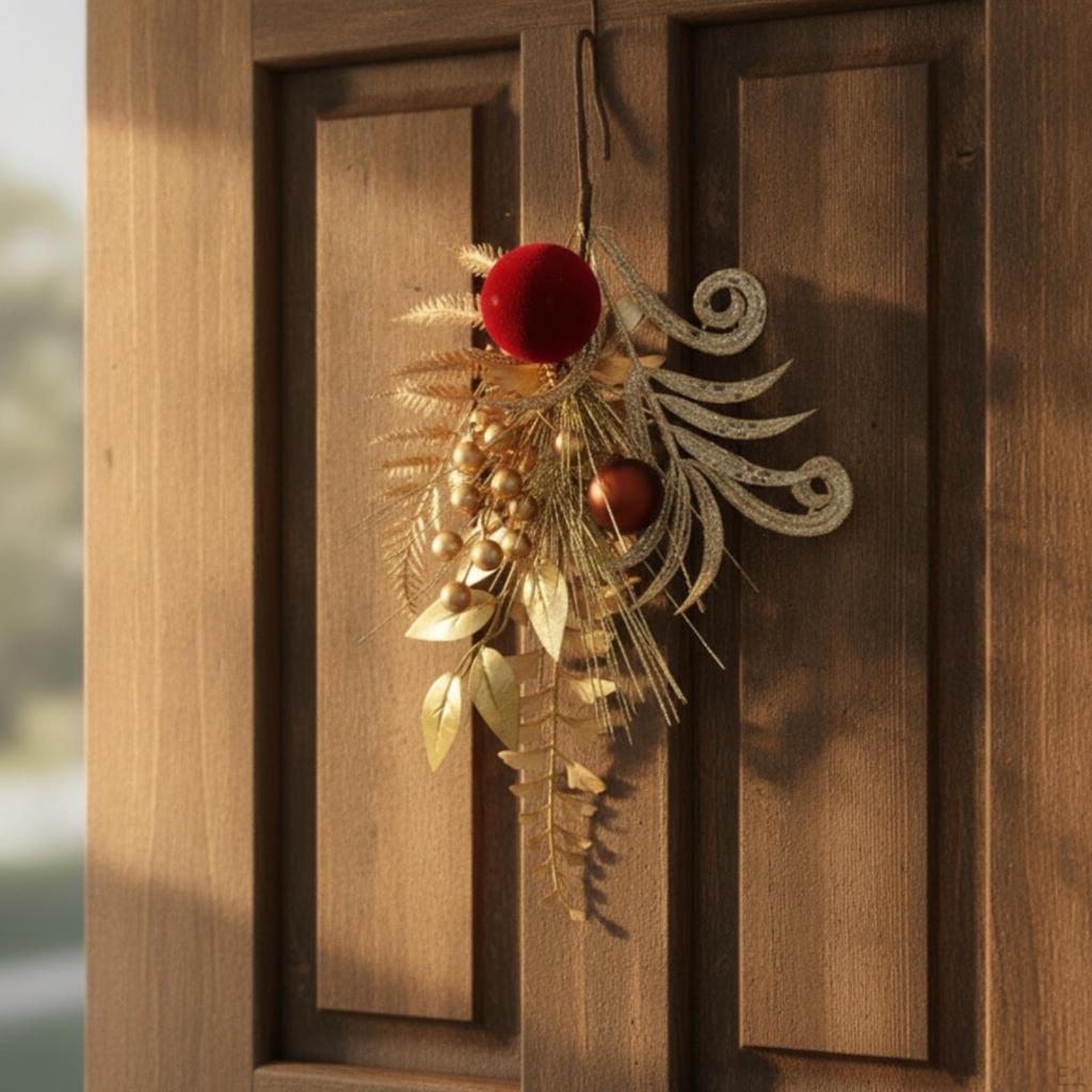 Hanging Floral Spray with Ornaments Cascading Decorative Branch Hanger Gleaming Holiday