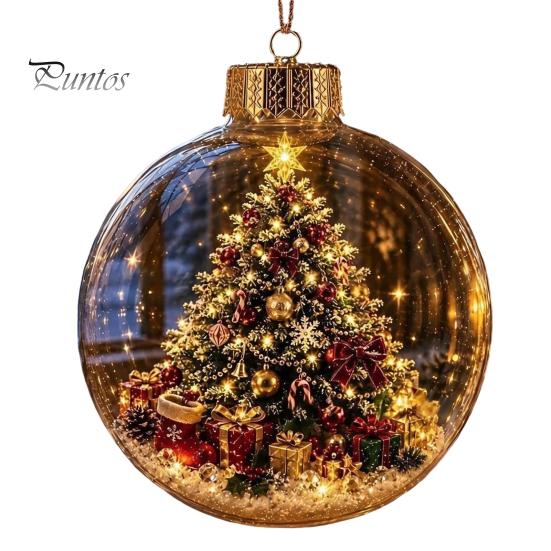 Sfere di Plastica Antirottura Ornamento Storia di Natale Luminoso, Mini Scena Festiva nella Sfera, Decorazioni Luminose Regalo Sfera Trasparente da Appendere all'Albero di Natale