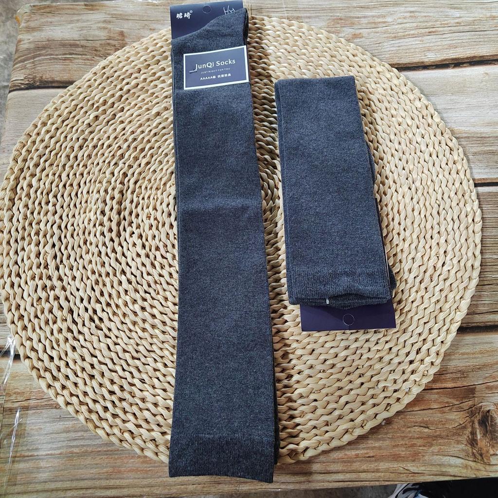 Junqi Women'S Spring, Autumn And Winter Extra-Long Knee Socks, Black Cotton Socks, Soft And Comfortable Solid Color