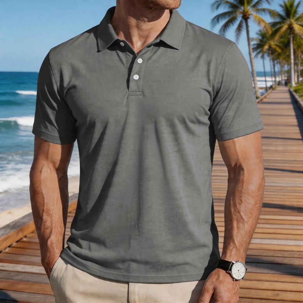 Men's Short Sleeve Polo Shirt Classic Fit Button Down Collar Casual Lightweight Breathable Fabric Summer Top