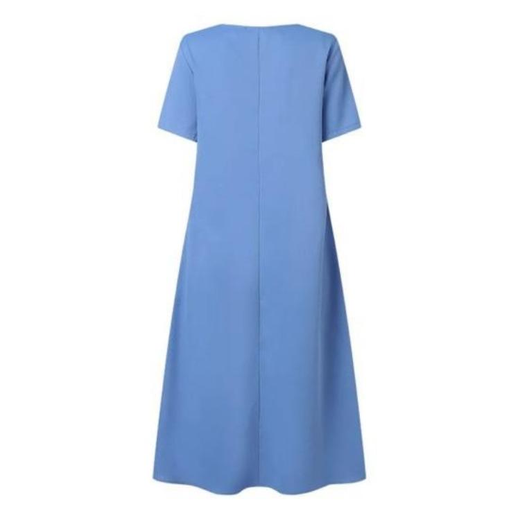 Casual Midi Dress for Women Beautiful Beach Dress Pleated O Neck Lady Clothes