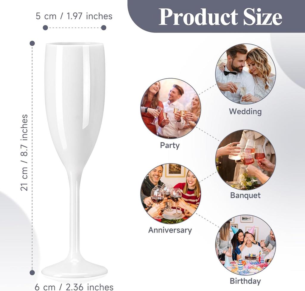 Acrylic Champagne Flute, Reusable Unbreakable Wedding Toasting Glasses - White (24 Pcs)