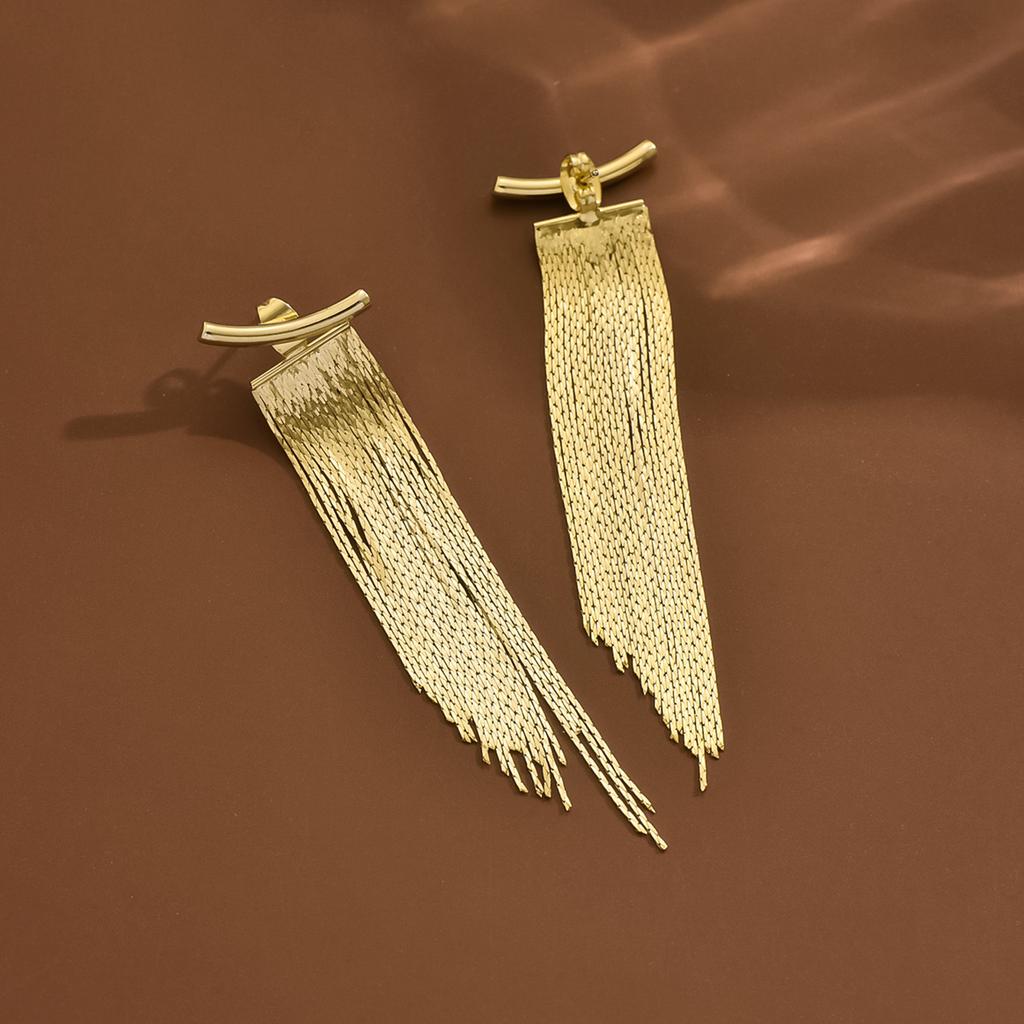 2PC Women's Fashion Plated 14K Gold Tassel Earrings Zircon Accessories Suitable for Date, Party, Festival Gifts-1373