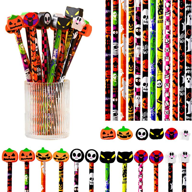 12Pcs Creative Cartoon Halloween Pencils Cute Students Stationery Hb Black Write Draw School Boxed Pen Gift