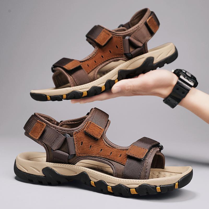 New summer special 47 large size men's sandals Velcro cowhide breathable casual wading beach shoes outdoor shoes