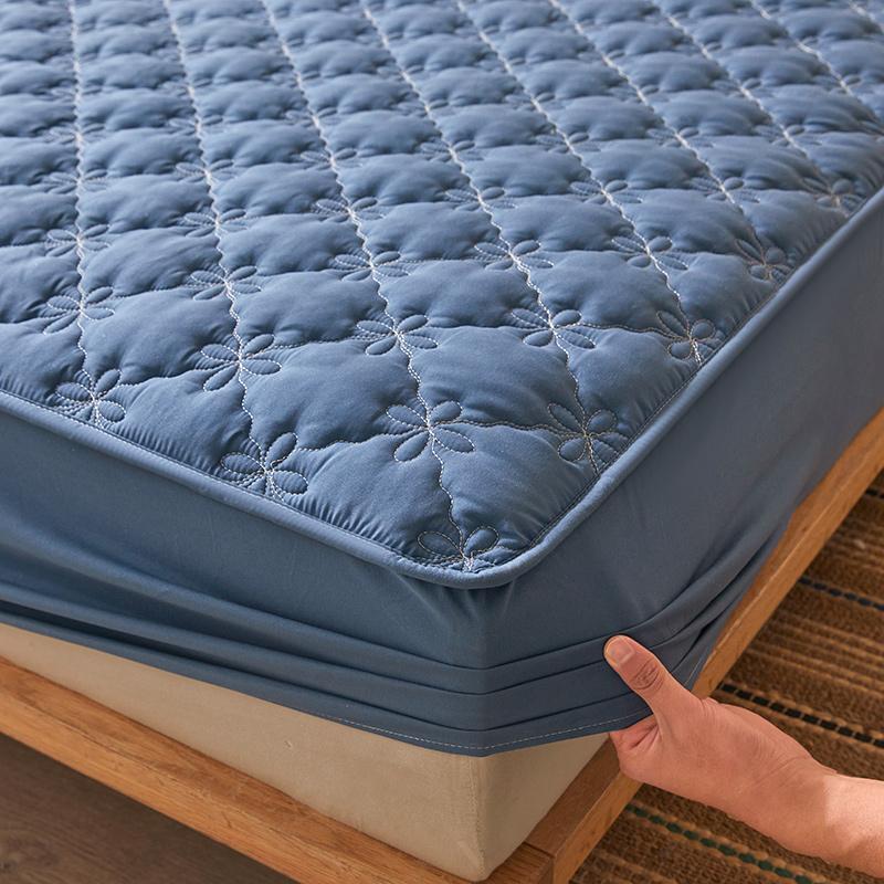 

Водонепроницаемый наматрасник, Простыня на резинке, Утолщенный, Бесшумный, Нескользящий, Стеганый цветочный узор, Уровень безопасности для матери и ребенка 160x200x28cm синий