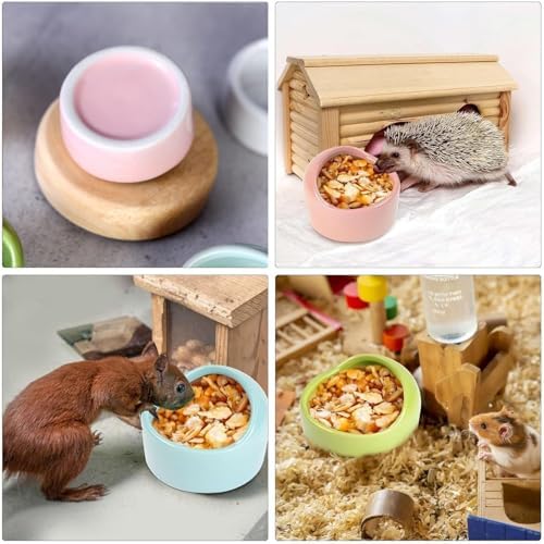 LATRAT 3 Pack Ceramic Hamster Food Bowls, Anti-Tip Small Animal Feeding Dish, Water Bowl for Guinea Pig, Hamster Cage Accessories, Green