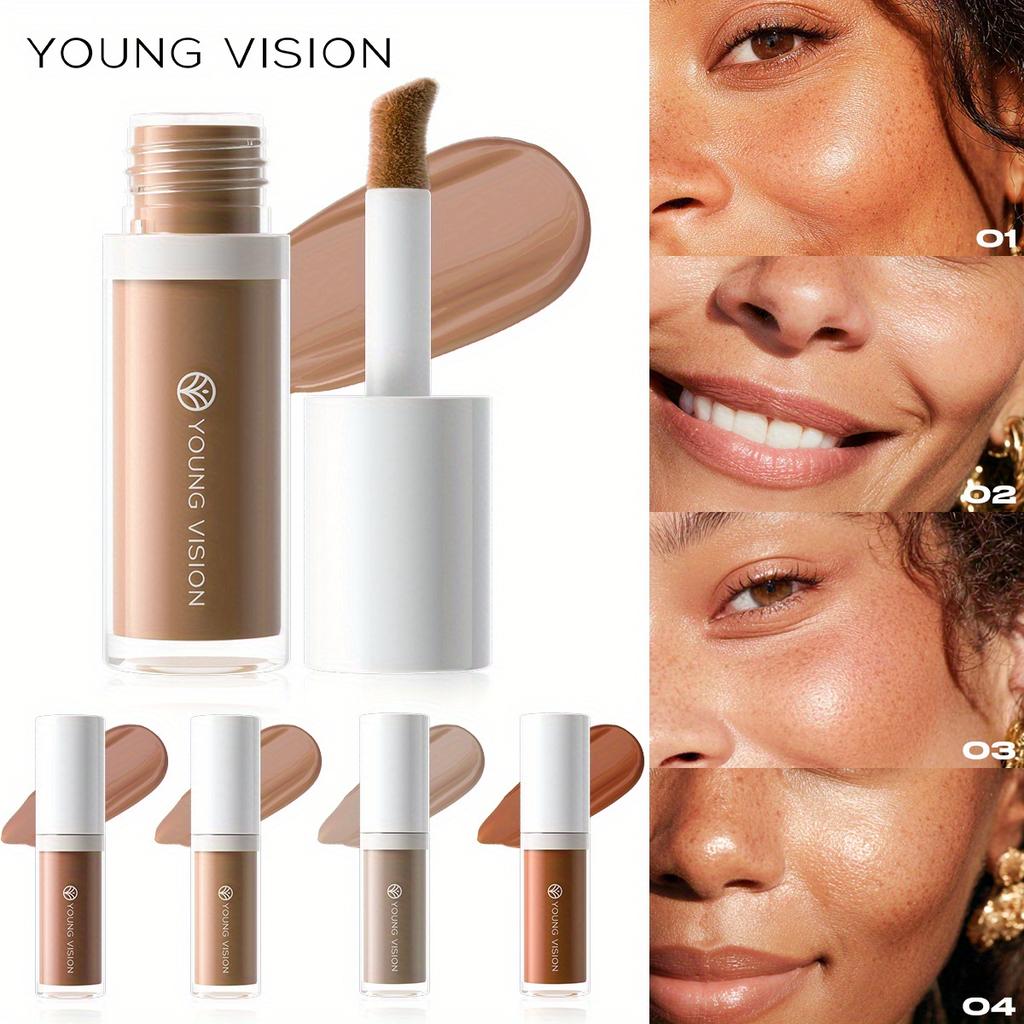 YOUNG VISION 4-Color Liquid Contour & Bronzer Kit with Multi-Functional Horseshoe-Shaped Brush Head - Highly Pigmented, Buildable, Long-Lasting,