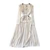 Classic Style Heavy Industry Beads Metal Buckle Pleated Dress