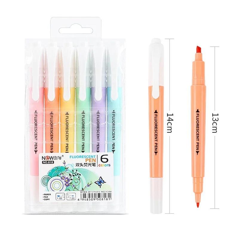 6PCS Stylo Feutre Fluorescent Double Tête Couleur Bonbon Mignon Papeterie Stylo Marqueur Stylo de Marquage Fournitures de Bureau École