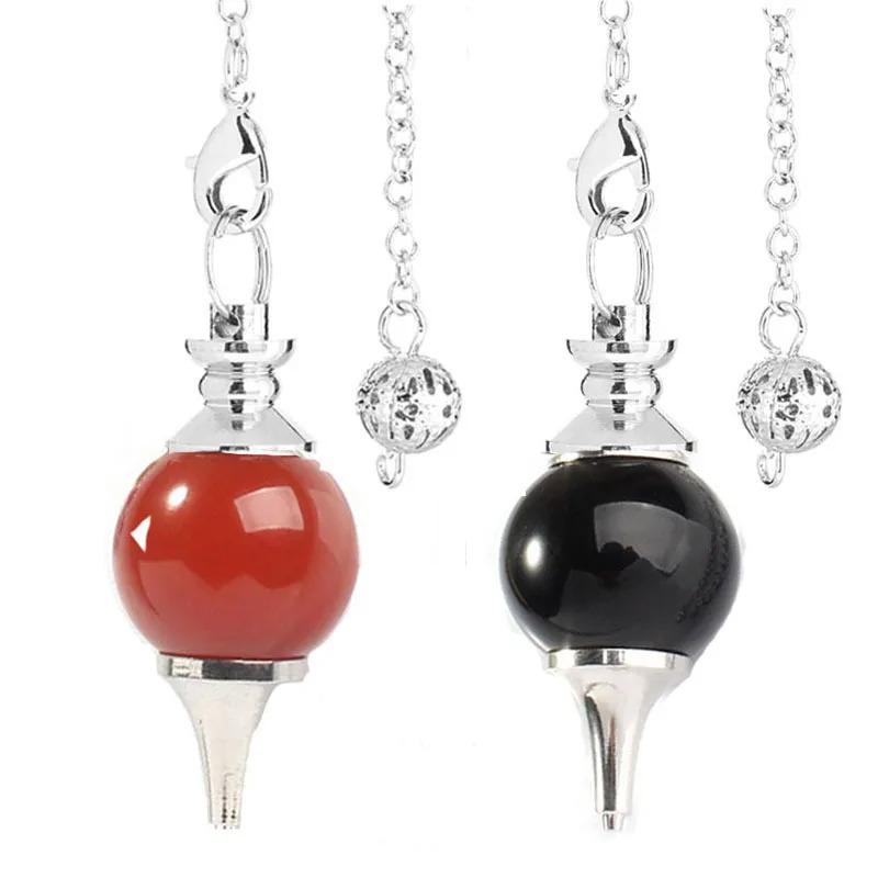 Natural Crystal Semi-Precious Stone Pendant Necklace with Rolling Ball Pendulum