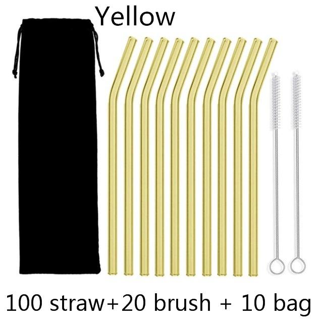 100Pcs Reusable Drinking Glass Straws 20cmx8 mm For Smoothies, Tea, Juice --10Pack With 20Pcs Cleaning Brush Barware