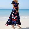 FashWomen's Loose Casual V-Neck Short Sleeved High Waisted Print Dress