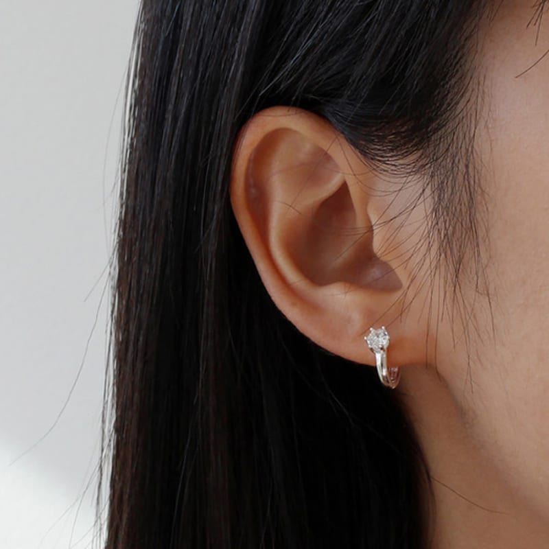 NORMALLEE [Silver 925] Crown Cubic One-touch Earrings