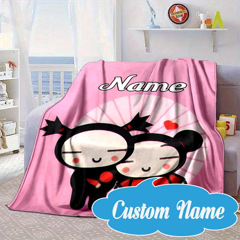 Custom Name Heartfelt Pucca Love Blanket bed sofa Blanket Flannel Blanket for Camping, Hiking, Picnic Essentials,gift for Fan family
