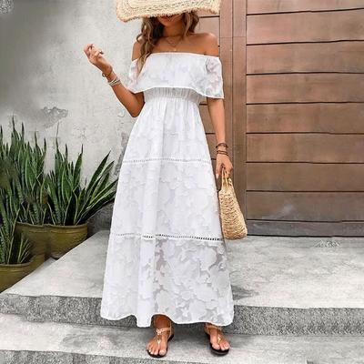 Women's Summer Lace Solid Colour See Through One Shoulder Dresses