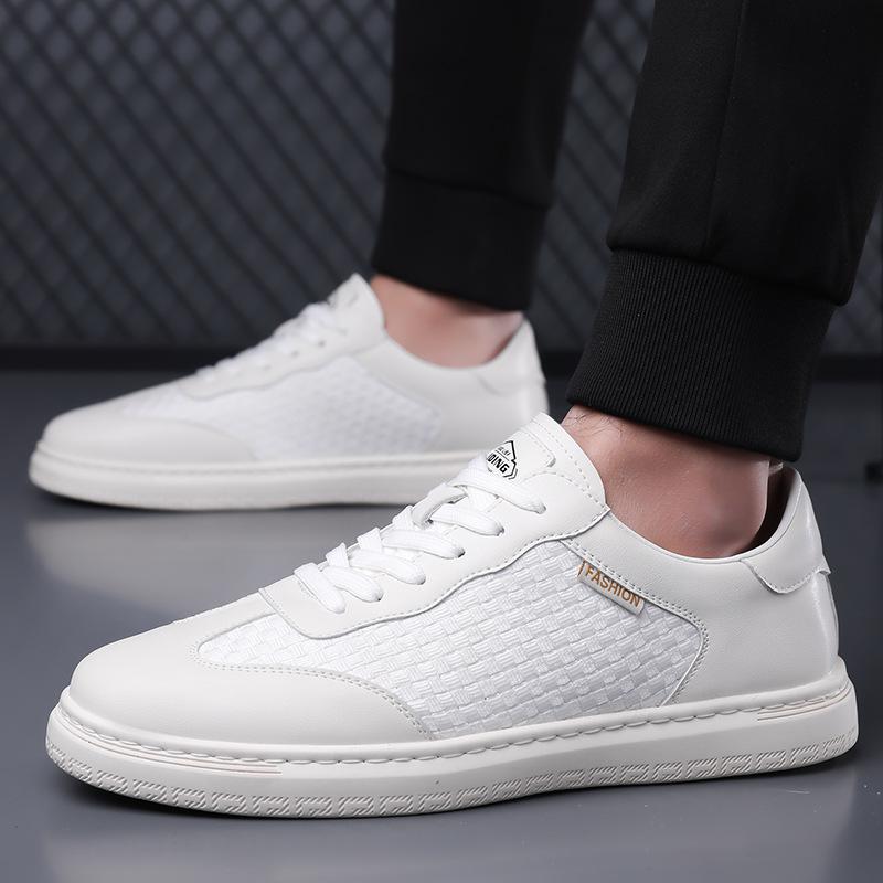 Spring New Shoes for Men Casual Shoes Genuine Leather Patchwork White Flat Skateboard Youth Slip-on Sneaker