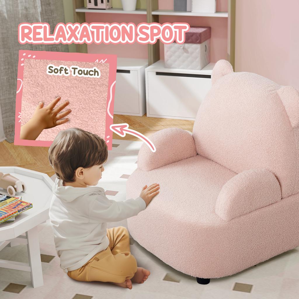 Kids Armchair, Bear Shaped Toddler Chair for Bedroom Playroom Living Room, Aged 18 Months to 3 Years - Pink