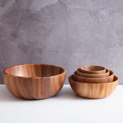 Natural Hand-Made Wooden Salad Bowl Classic Large Round Acacia Wood Salad Soup Dining Bowl Plates Premium Wood Kitchen Utensils