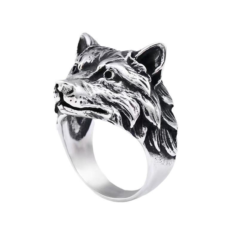 Anello Testa di Lupo Vintage Uomo Donna Fascia Aperta Regolabile Argento Sterling Retro Punk Hip Hop Gioiello Statement