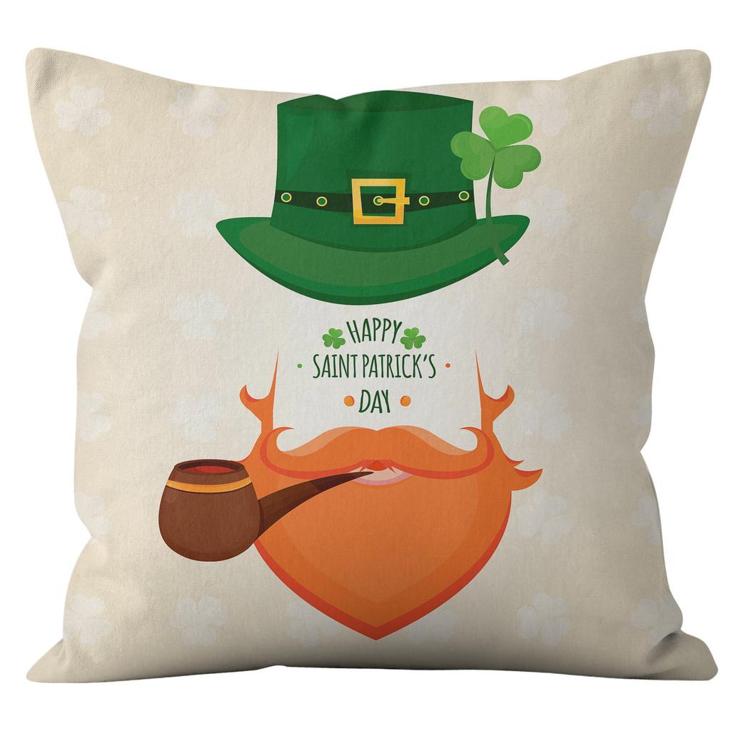 Home Cushion Cover St. Patrick's Day Pillowcase Four-leaf Clover Plaid Sofa Cushion Cover