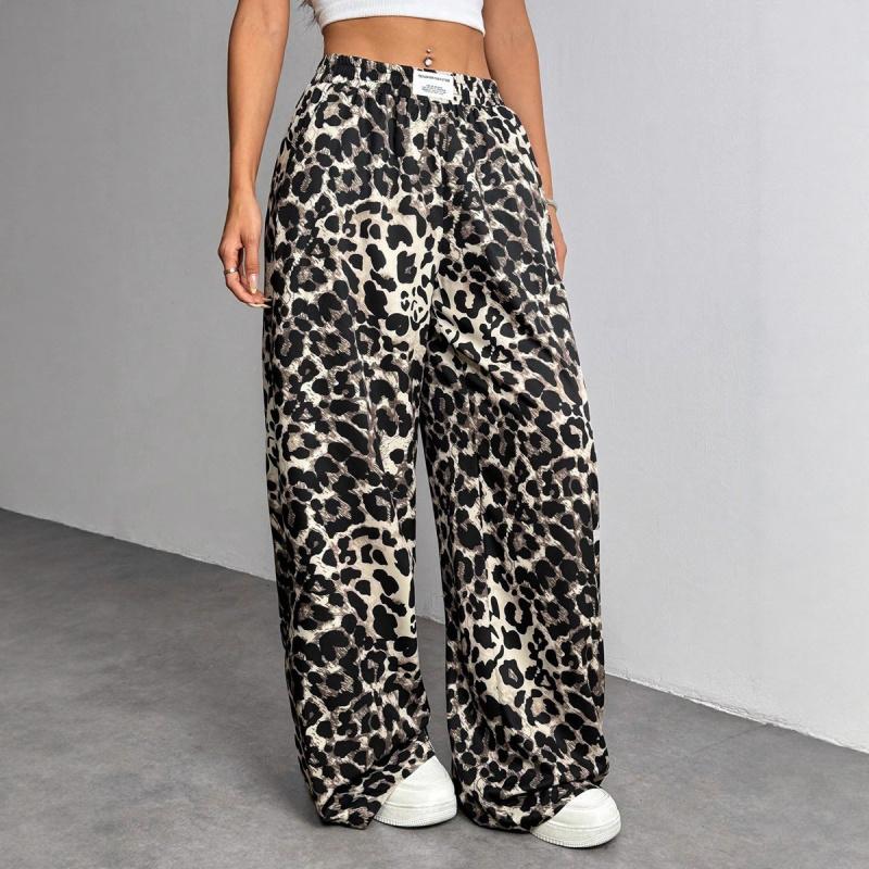 2026 Neue lässige Hose mit Leopardenmuster für Damen, lockere Passform, elastischer Bund, bedruckte Wide-Leg-Hose