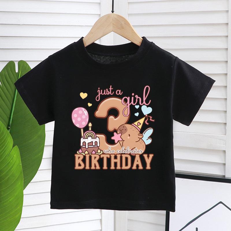 New Capybara Summer Birthday Number Pure Cotton Print Kids T Shirts Short Sleeved Cute Children's T-shirt