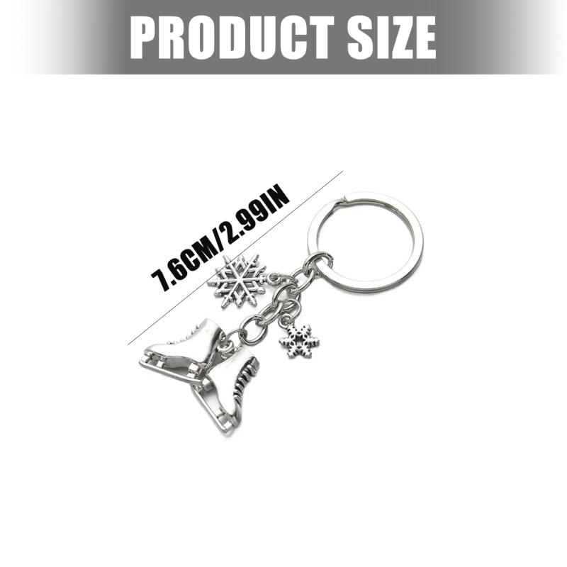 Elegant Silver Ice Skating And Snowflake Pendant Keychain For Winter Sports Enthusiasts Stainless Steel Key Holder