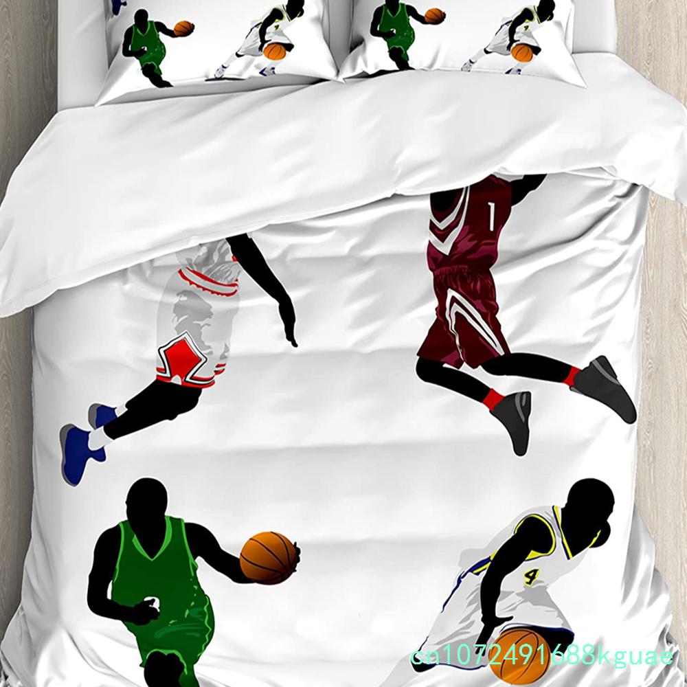 Basketball Bettwäsche-Set für Schlafzimmer Bett Zuhause Basketballspieler Silhouette Athlet Wettkampf Bettbezug Steppdeckenbezug Kissenbezug