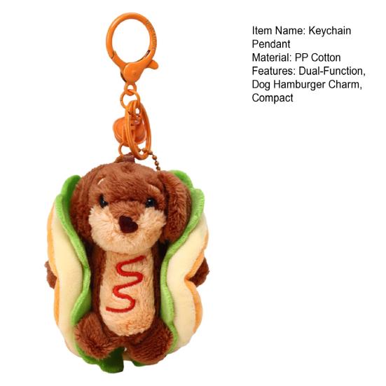 Dachshund Dog Hamburger Keychain Pendant Plush Bag Charm Dual-Function Key Chain Bag Hanger Accessory
