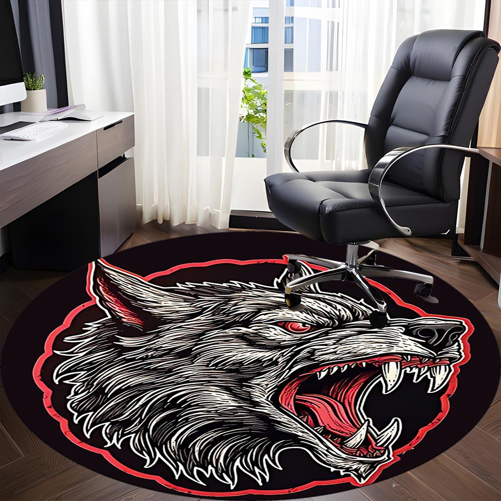 1pc Wolfpack Alpha Office Round Area Rug, Under Office Chairs Bedroom Living Room Home Decor, Room Deco