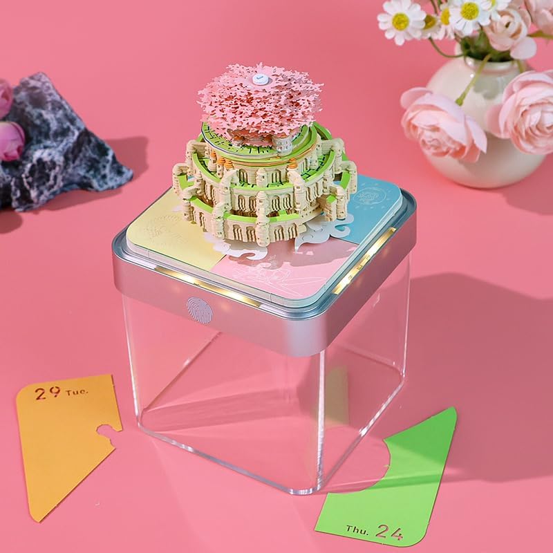 Time Piece Calendar 2025 with Lights, 3D Calendar 2025, DIY Tear-Away Timepiece Calendar, 3D Artsy Pads Pink Castle-shaped, 3D Memo Pad Paper Carving