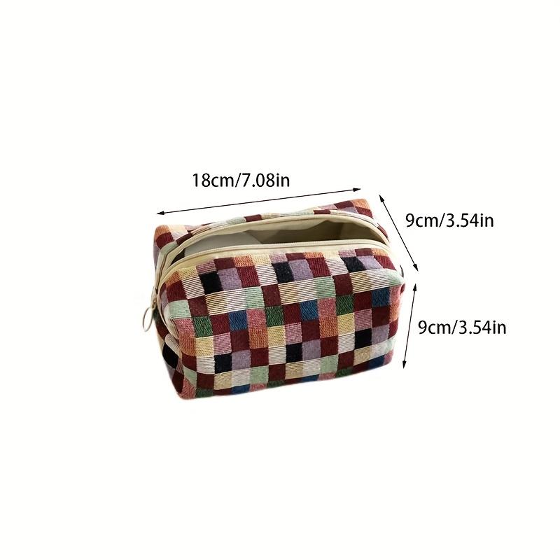 1pc Creative Retro Multicolor Plaid Pillow Bag, Essential Women's Travel Organizer for Skincare Products and Makeup Storage