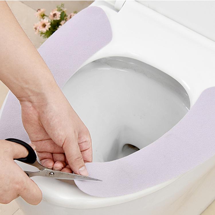 Paste Type Solid Color Toilet Sticker Winter Suede Washable Toilet Seat