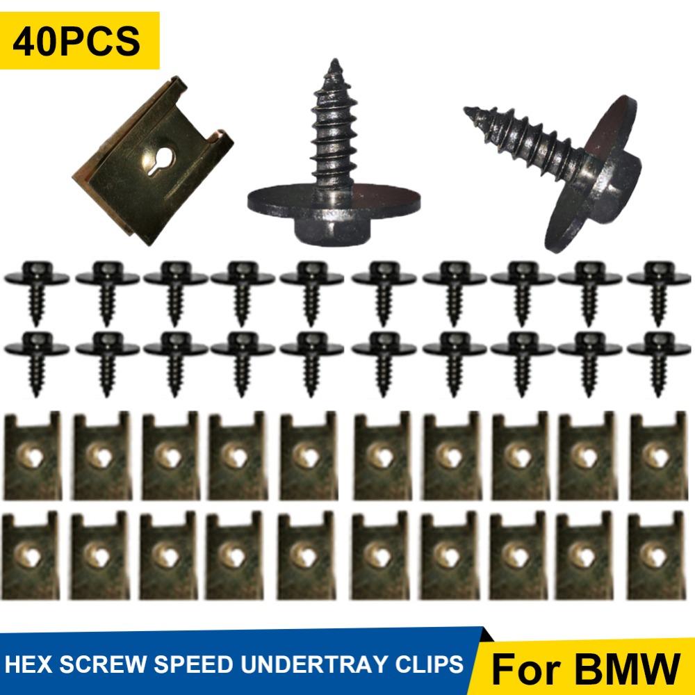 40pcs Universal Engine Shield Cross Screws U-Nut Clip Metal Nut Screw Fastener Screw Washers