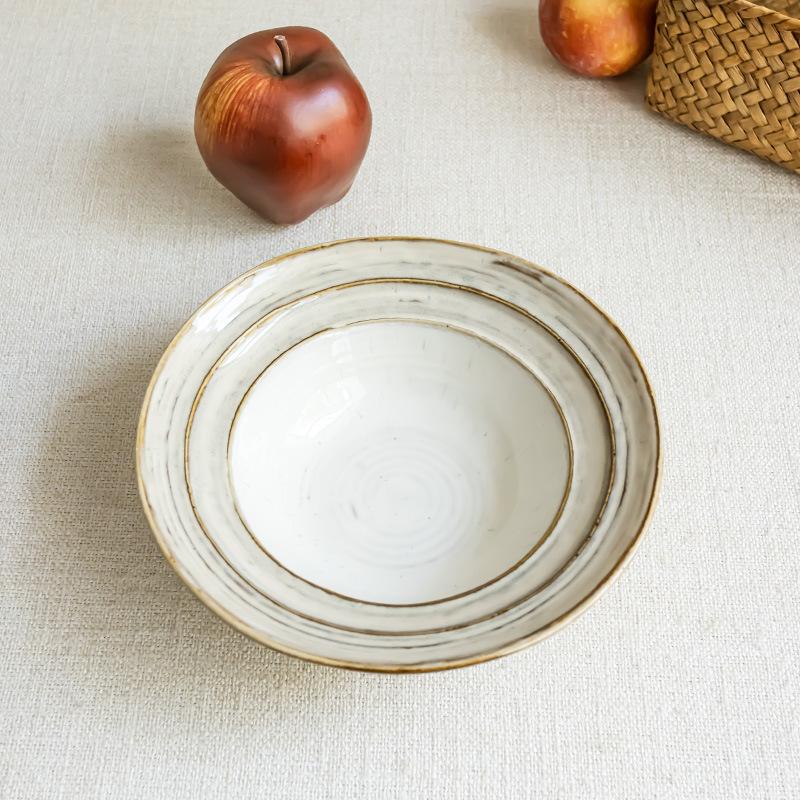 Retro Style Gray Ceramic Large Bowl Household Tableware Vegetable Bowl Premium Sense Soup Bowl Fruit Bowl Salad Bowl Restaurant