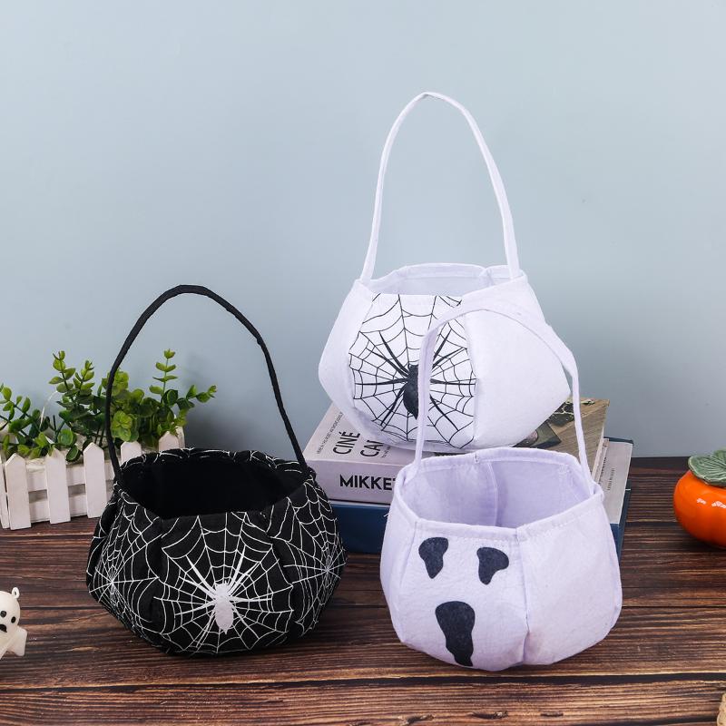 Spider Handle Basket Handle Halloween Goodie Bag Halloween Trick-Or-Treat Bag Black Kids Candy Bag For Party Trick-Or-Treat