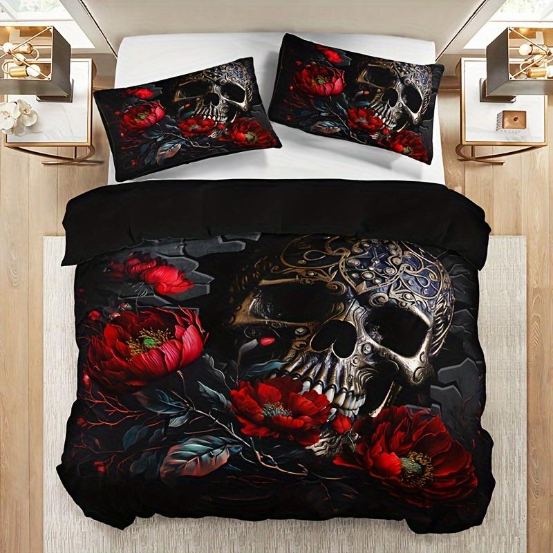 Fashion Gothic Skull Floral Duvet Cover Set Soft Breathable Hd Printing Bedding Set For Home Dorm Decor