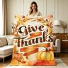 Soft Warm Flannel Throw Blanket with Thanksgiving Give Thanks Fall Harvest Pumpkin Wheat Wreath Print All Season Use for Sofa Couch Bed Living Room Of