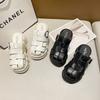 One Pedal Hollow Thick Bottom Comfortable Roman Cool Slippers Pig Cage Summer 2025 New Woven Bag Head Slippers Women's Wear