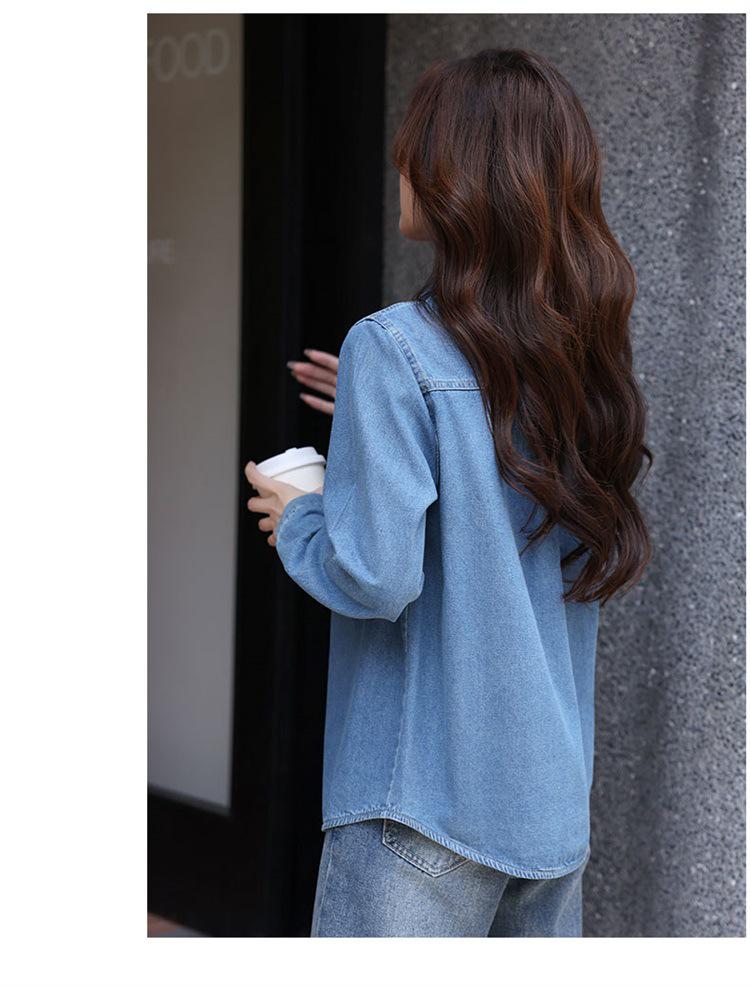 Women's 2024 High-End Retro Layered Blue Denim Shirt
