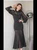 Korean Style Women's Autumn 2023 Slim Fit Ruffle Hem Dress