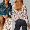 Women's Vintage Style Flower Print V Neck Long Sleeve Cotton Shirt Blouse Top